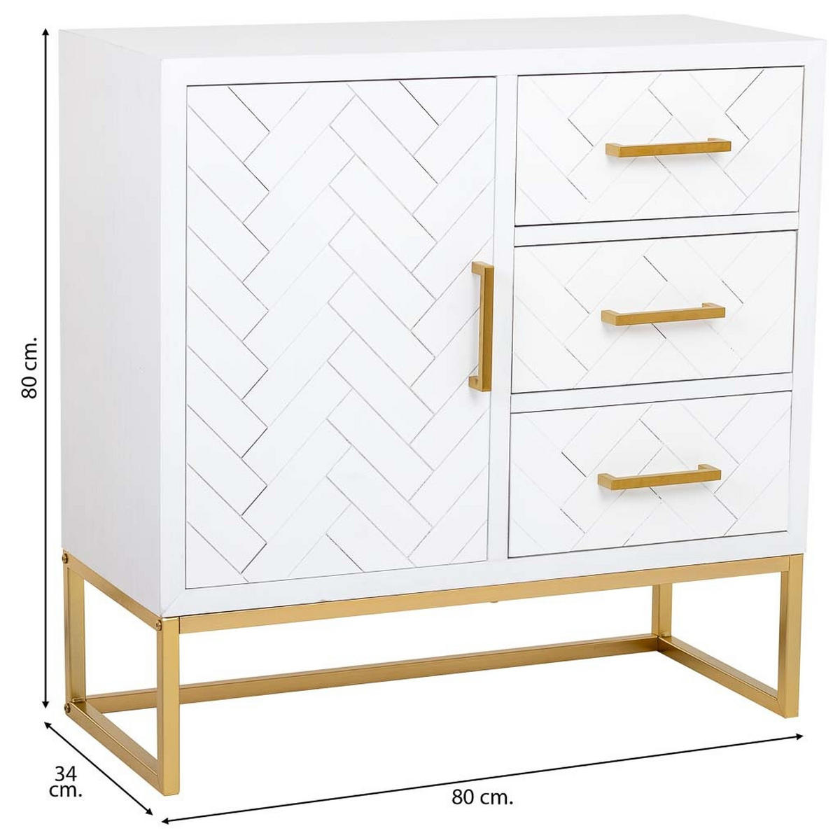 KOMMODE mit 1 tür und 3 schubladen aus holz und metall 80x34x80 cm - Weiß, Holz (80/80/34cm) - Wanderlust