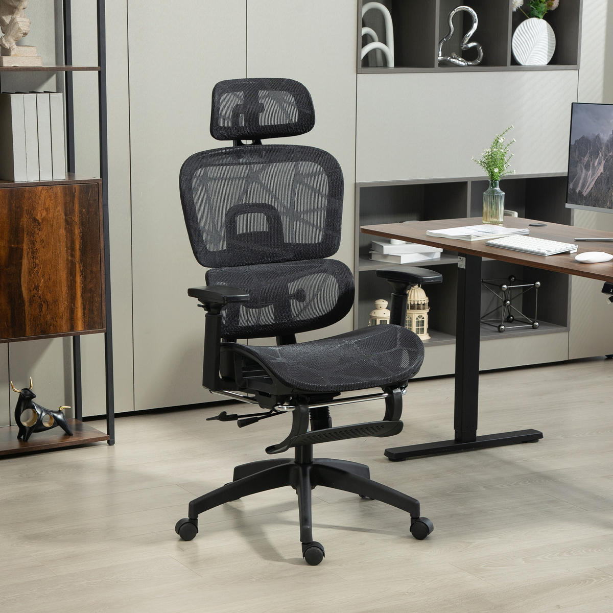 BÜROSTUHL Kopfstütze, Lendenwirbelstütze, Schwarz - Schwarz, Textil (66/122/64cm) - HOMCOM
