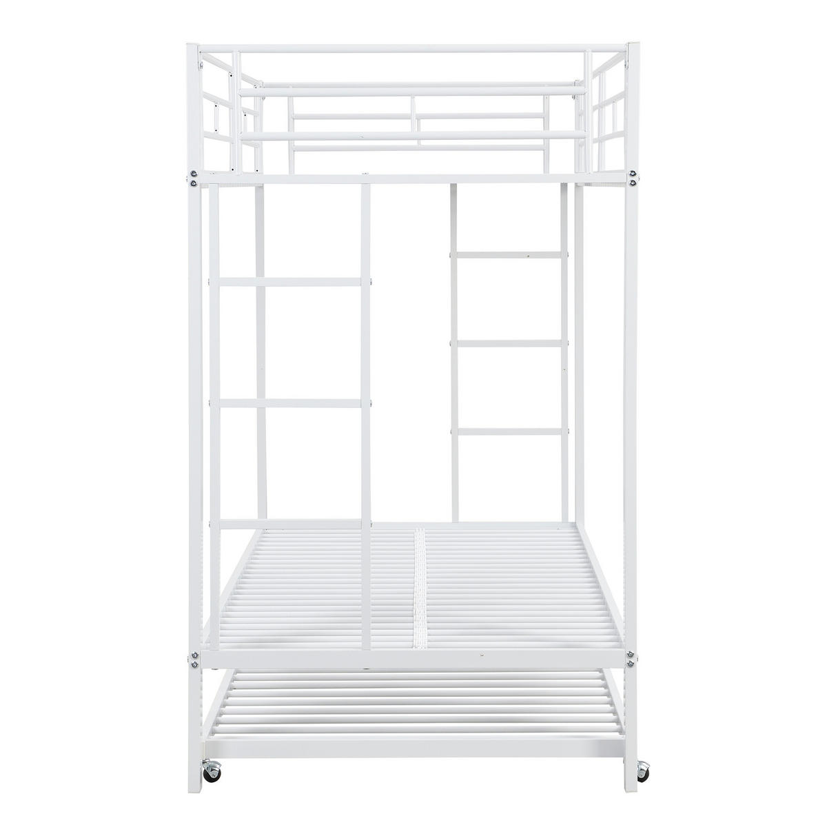 ETAGENBETT 90/200 cm mit Ausziehbett, hohem Sicherheitsgeländer und Metallrahmen, Weiß - Weiß, Metall (90/200cm) - Redom