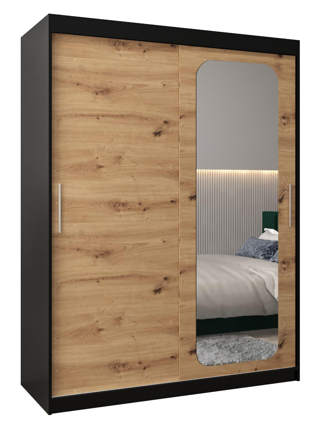 SCHWEBETÜRENSCHRANK 200/150/62 2-türig - Silberfarben/Schwarz, Holz/Kunststoff (150/200/62cm) - Abiks Möbel