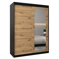 SCHWEBETÜRENSCHRANK 200/150/62 2-türig - Silberfarben/Schwarz, Holz/Kunststoff (150/200/62cm) - Abiks Möbel