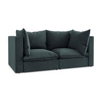 2-SITZER SOFA Samt Stoff Blau - Blaugrau/Schwarz, Holzwerkstoff/Kunststoff (180/77/90cm) - Makamii