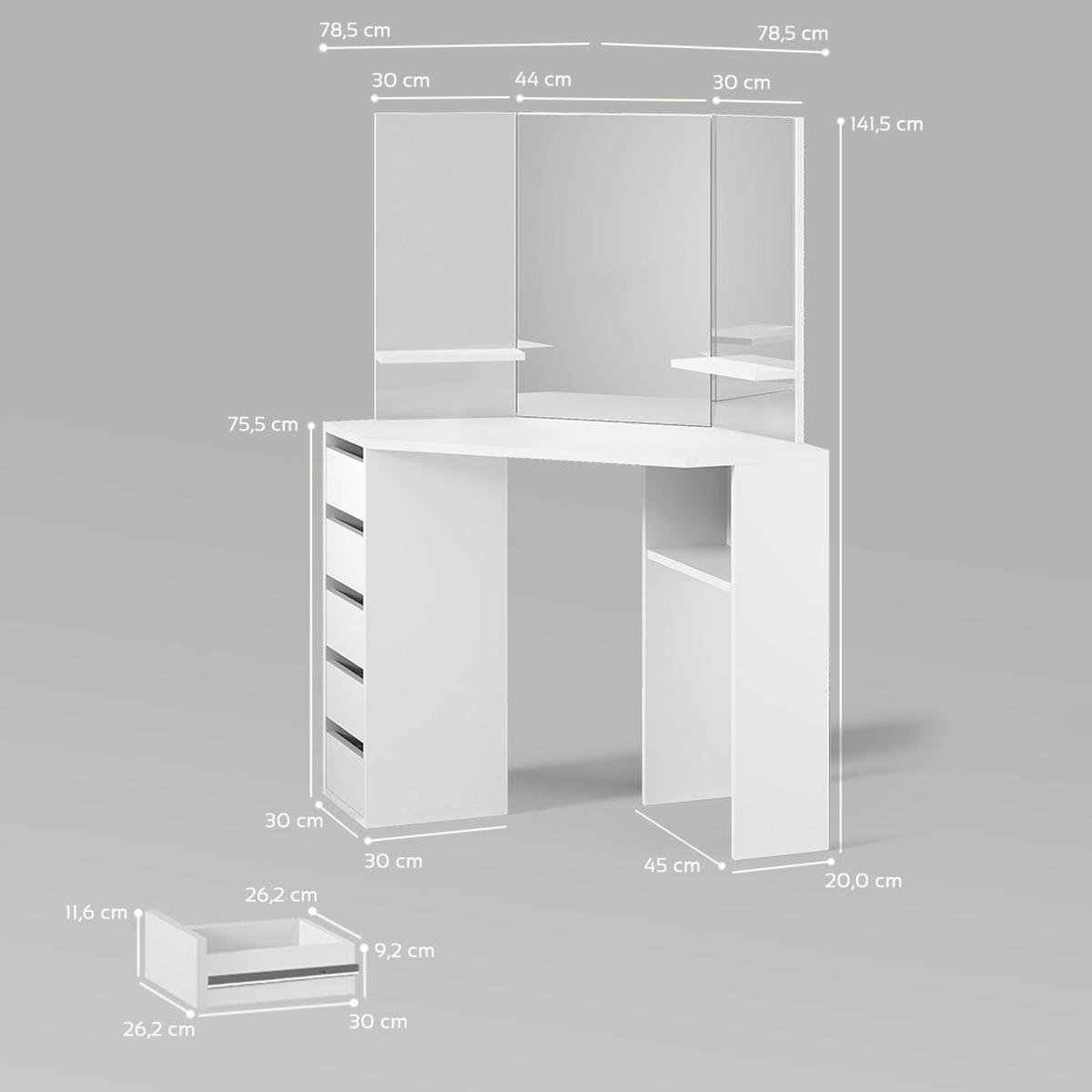 ECKSCHMINKTISCH Enna Weiß 110 cm - Weiß, Holzwerkstoff (110/141.5/54cm) - Livinity®