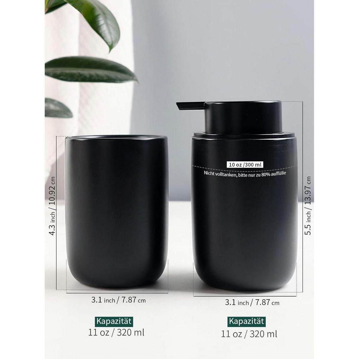 SEIFENSPENDER mit Zahnbürstenhalter Keramik Schwarz 350ml - Schwarz, Keramik (8/14/8cm)