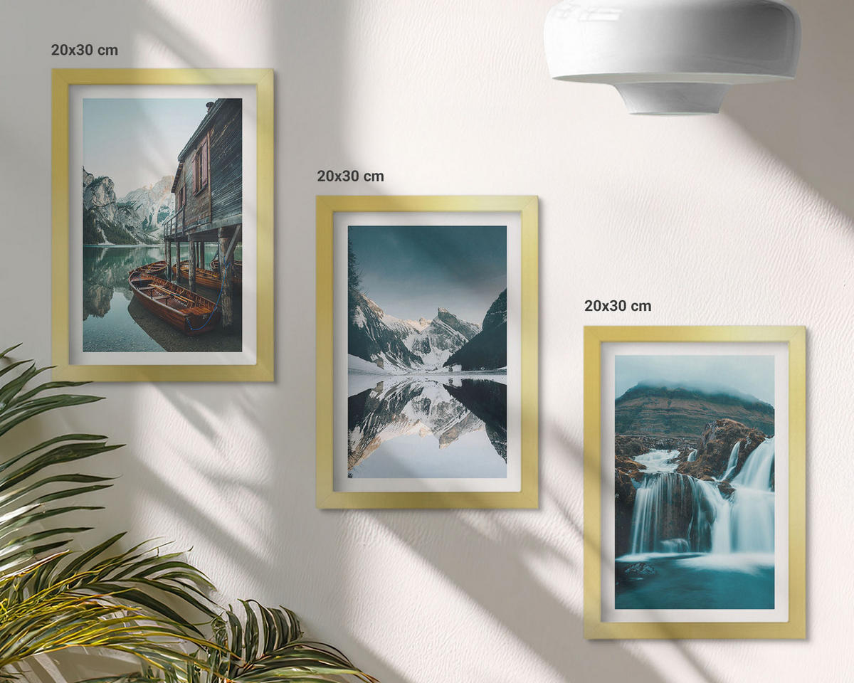 BILDER SET 3er Set - 20x30 cm Goldrahmen - Berglandschaften Wasserfall See - Goldfarben, Kunststoff (20/30cm) - TULUP