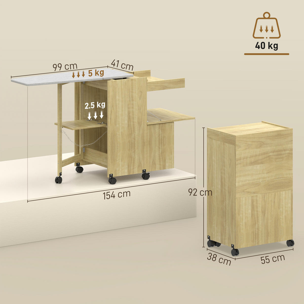 BÜGELBRETTSCHRANK Eukalyptusholzfarben 1 Stück - Eukalyptusholzfarben, Holzwerkstoff (55/87/154cm) - GiPP