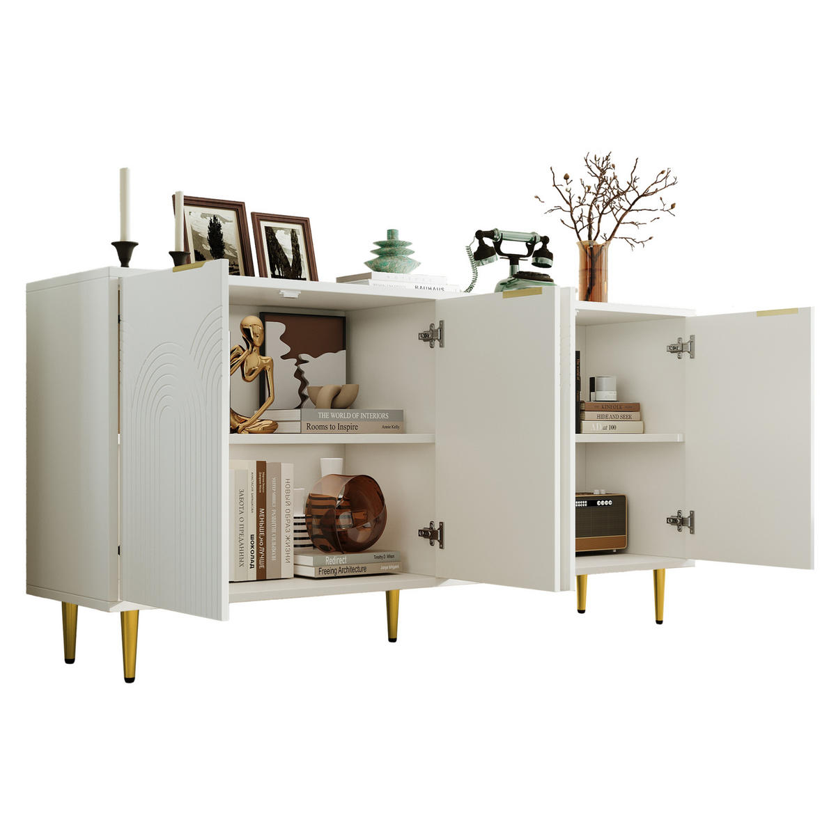 SIDEBOARD 160/80/40 cm Weiß aus MDF und Spanplatte mit Soft-Close-Scharniere - Weiß, Holzwerkstoff (40/80/160cm) - OKMYHOME