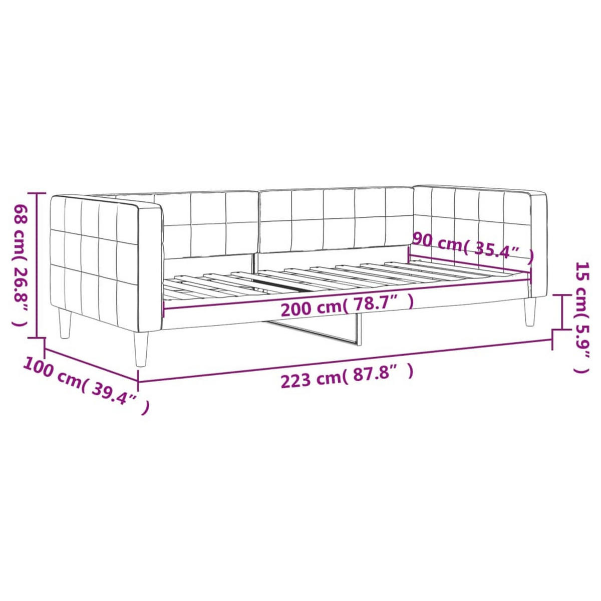 TAGESBETT Dunkelgrau 90/200 Cm Samt - Grau, Textil (90/200cm) - vidaXL