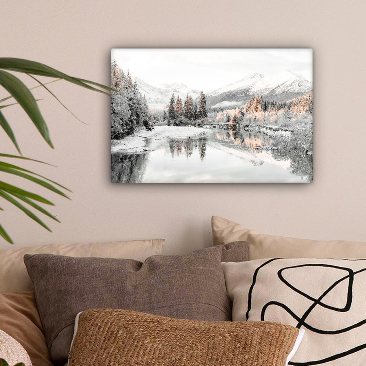 LEINWANDBILD Natur - Winter - Bäume - Berge - Schnee 30x20 cm - Weiß Hochglanz, Textil (30/20cm) - MuchoWow