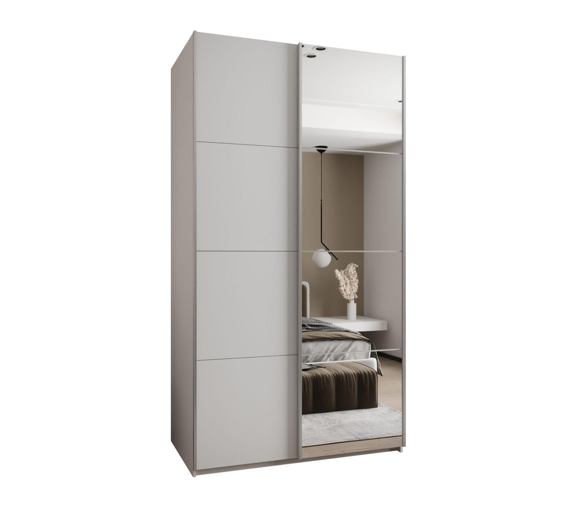 Abiks Möbel Schwebetürenschrank Weiß, Weiß, Silber 140x245x64 cm
