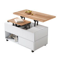 COUCHTISCH 100/50/52 cm Weiß/Holzfarbe aus Spanplatte mit anhebbarer Tischplatte - Weiß, Holzwerkstoff (100/50/52cm) - OKMYHOME