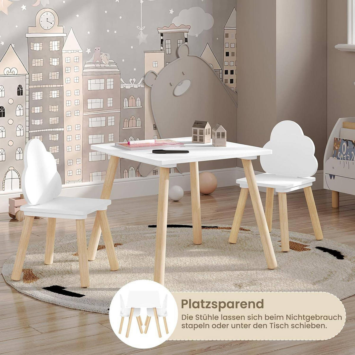 KINDERSITZGRUPPE quadratischer Tisch, Weiß - Naturfarben/Weiß, Holz/Holzwerkstoff (50/44/50cm) - Woltu