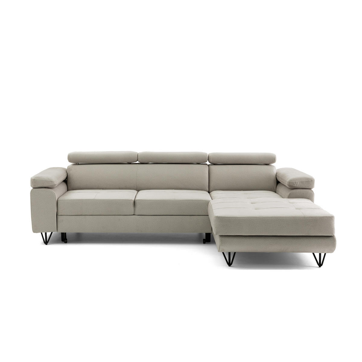 ECKSOFA NORIS L Rechts mit Schlaffunktion 128x203 Velours Beige - Beige/Schwarz, Holz/Textil (183/250cm) - Muffo