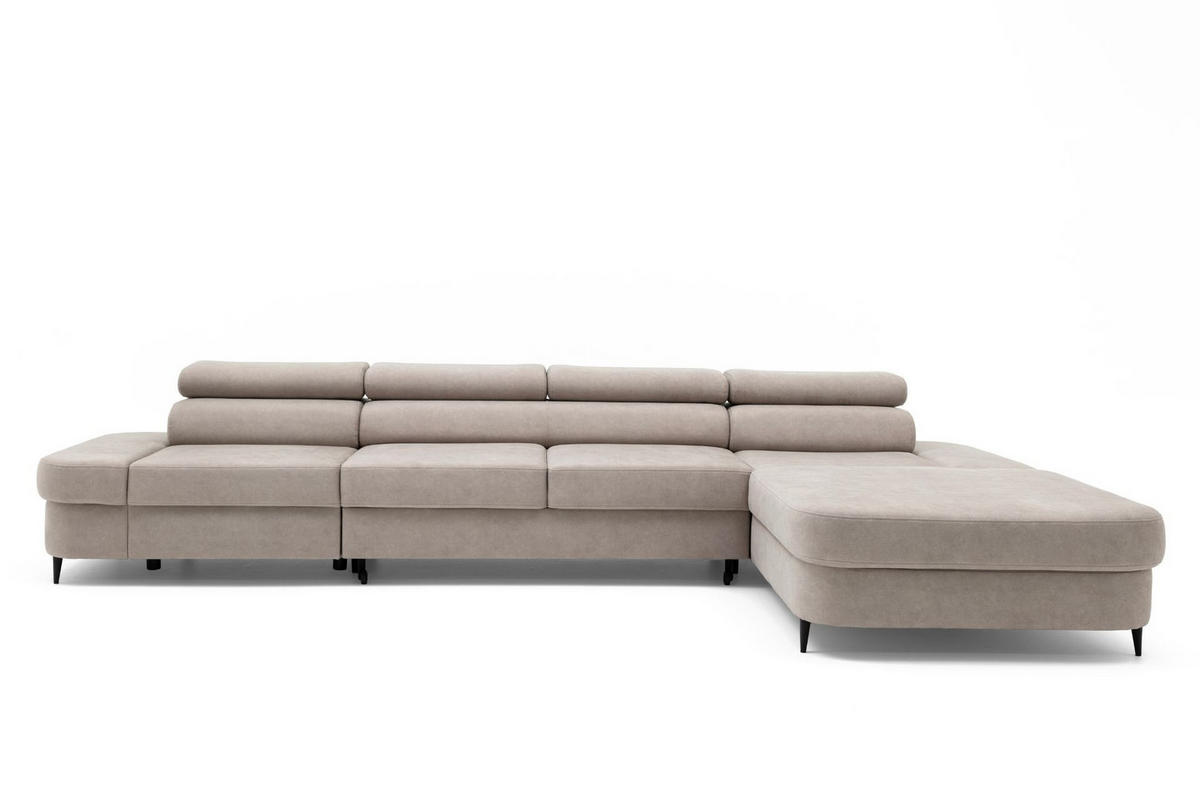 ECKSOFA JAZZ MAXI Rechts mit Schlaffunktion 125x195 Velours Beige - Beige/Schwarz, Holz/Textil (203/350cm) - Muffo