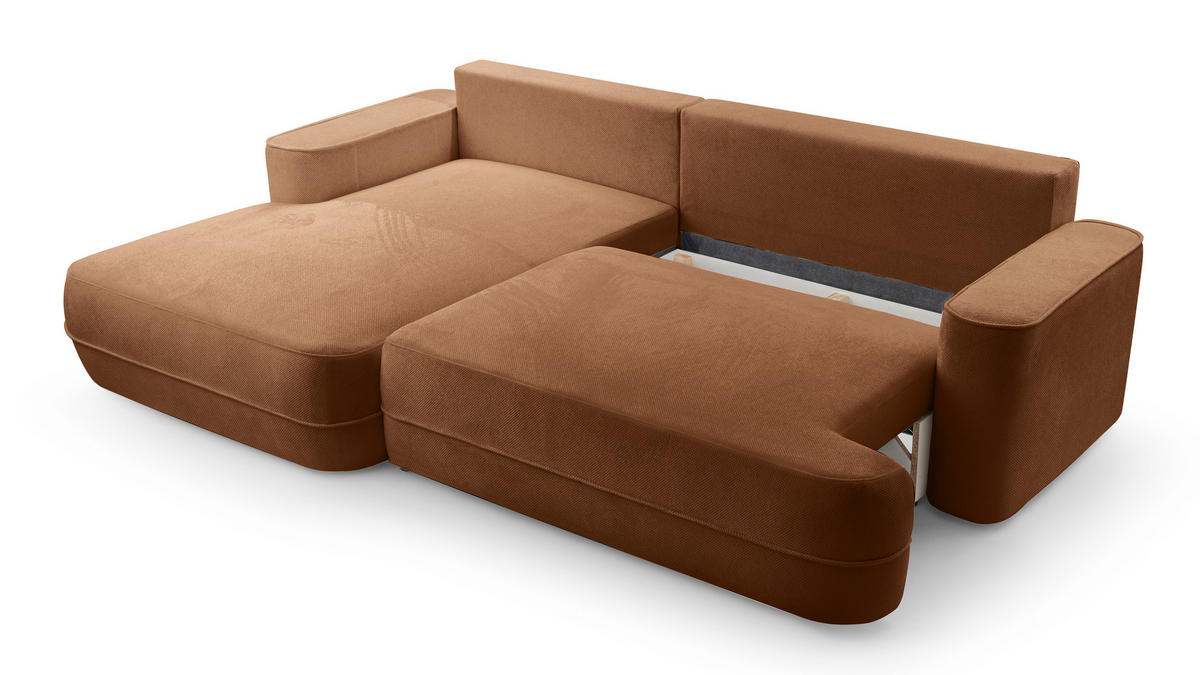 ECKCOUCH L Form Peoni Kupferfarbe 267/168/87 cm mit Schlaffunktion L - Dunkelorange/Schwarz, Kunststoff/Textil (168/267cm) - AX Living