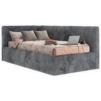 POLSTERBETT TILVO 90/200 - Grau Cord - Ohne Matratze - Links - Grau, Textil (90/200cm) - MKS