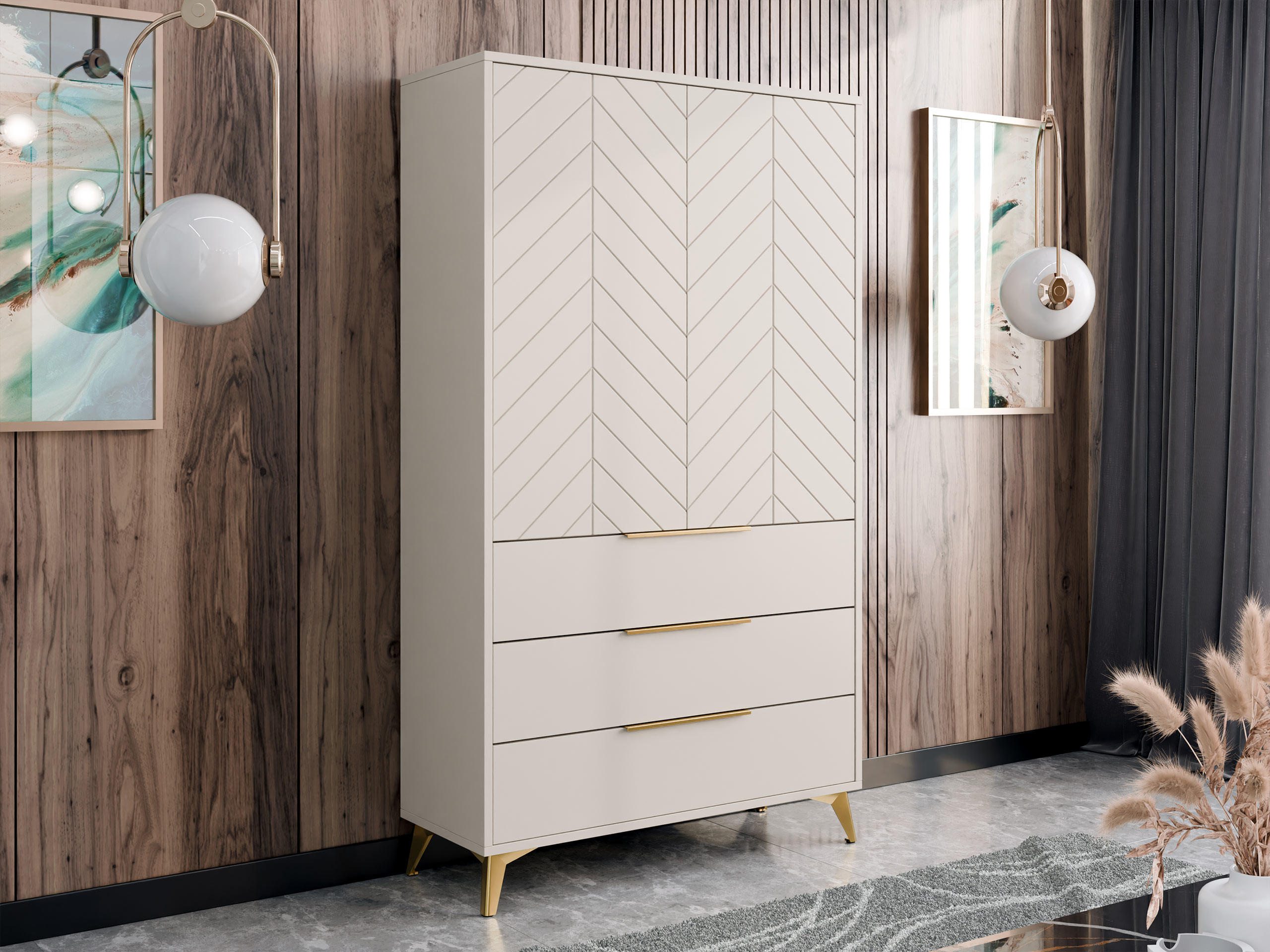 KLEIDERSCHRANK Xylix 2D3SZ - Beige/Goldfarben, Holzwerkstoff/Metall (104/180/40cm) - MIRJAN24