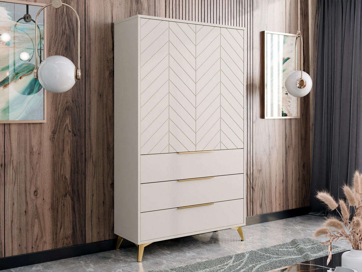 KLEIDERSCHRANK Xylix 2D3SZ - Beige/Goldfarben, Holzwerkstoff/Metall (104/180/40cm) - MIRJAN24