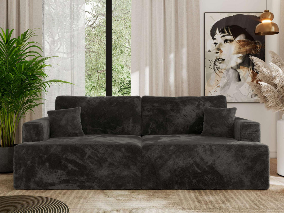 4-SITZER SOFA VIRELLA Dunkelgrau Plüsch - Dunkelgrau/Schwarz, Textil (240/88/115cm) - MKS