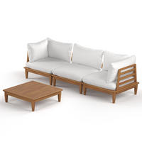 LOUNGEGRUPPE - 4-teilig - Akazie massiv / Webstoff - Akazie Braun / Creme - Creme/Akaziefarben, Holz/Textil - home24