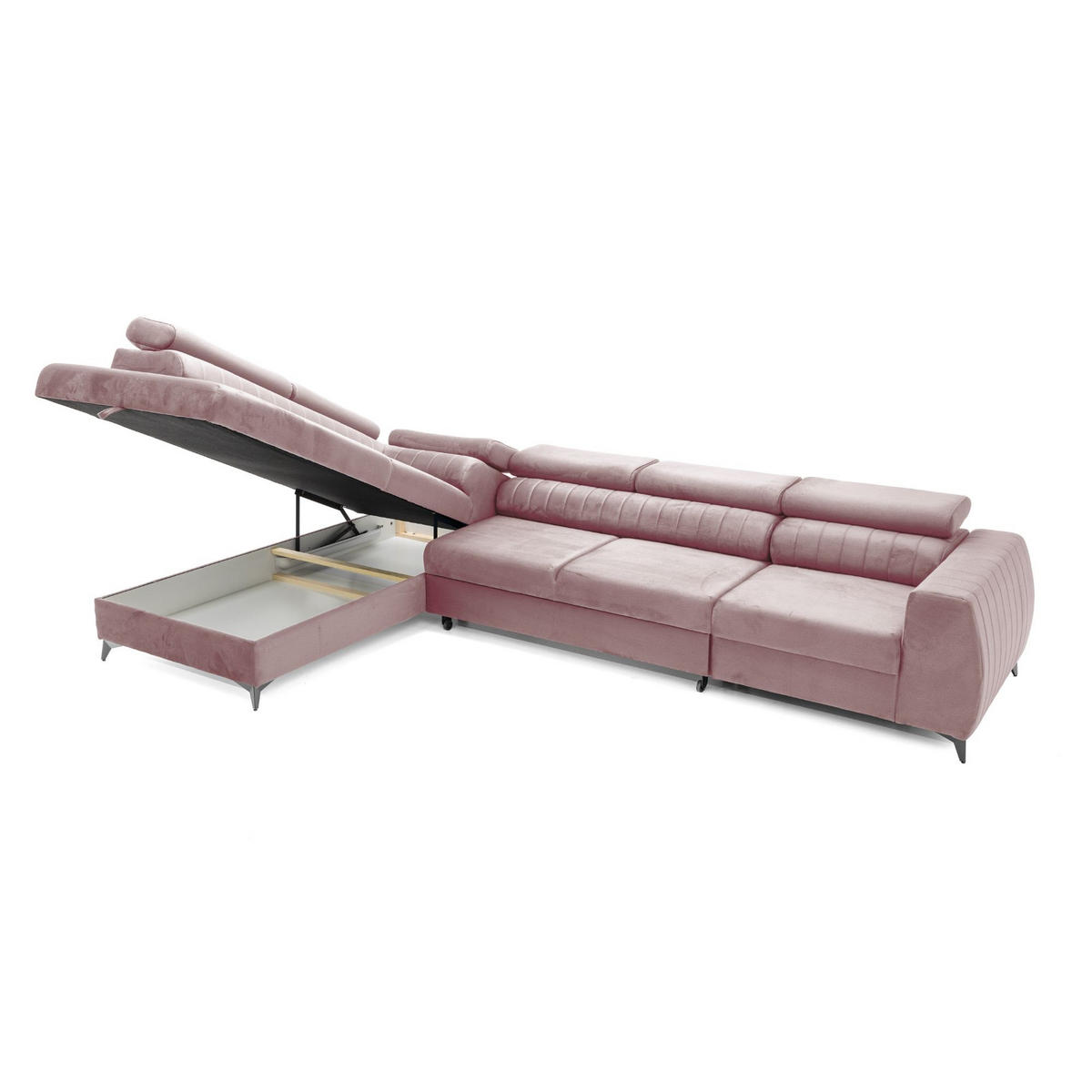 ECKSOFA PIERO MAXI Links mit Schlaffunktion 195x125 Velours Rosa - Pink/Schwarz, Holz/Textil (350/203cm) - Muffo