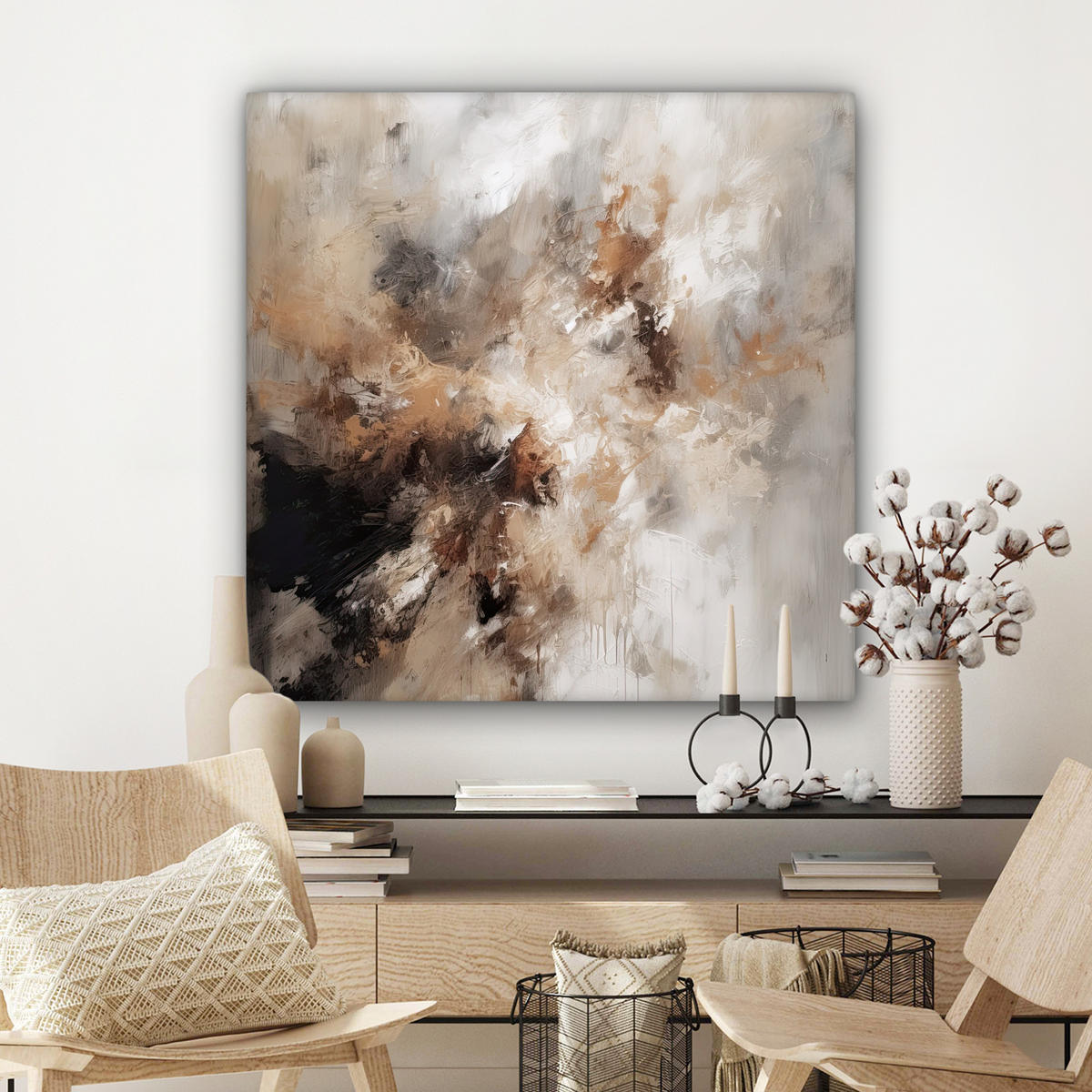LEINWANDBILD - Farbe - Abstrakt - Beige - Kunst - 90x90 - Gemälde - Greige, Textil (90/90cm) - MuchoWow
