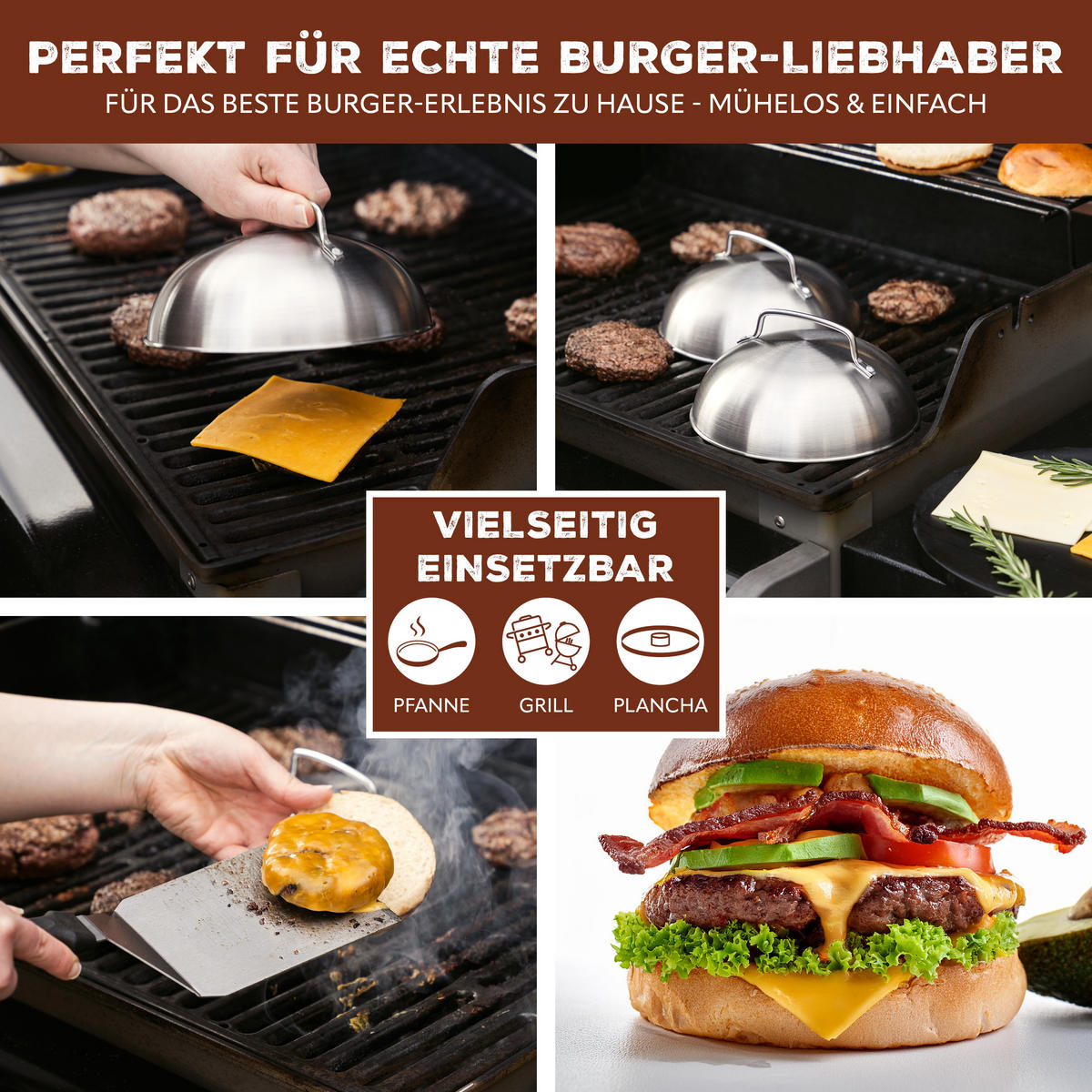 BURGERHAUBE 2er-Set - Edelstahlfarben, Metall (17.5/8.5/17.5cm) - eluno