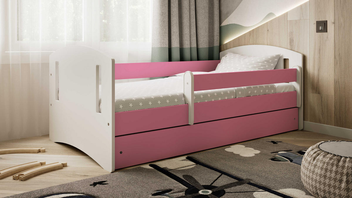 KINDERBETT CLASSIC II mit Schublade ohne Matratze 90/65/164 - Rosa, Holzwerkstoff (80/160cm) - RAUMHIRSCH FURNITURE