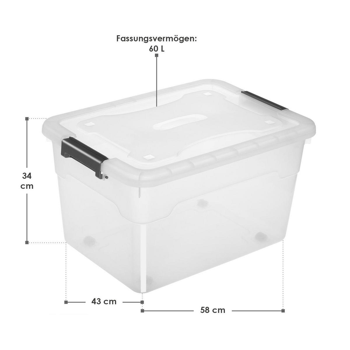 AUFBEWAHRUNGSBOX mit Deckel 60L semitransparent (4er-Set) - Weiß, Kunststoff (43/34/58cm) - Juskys