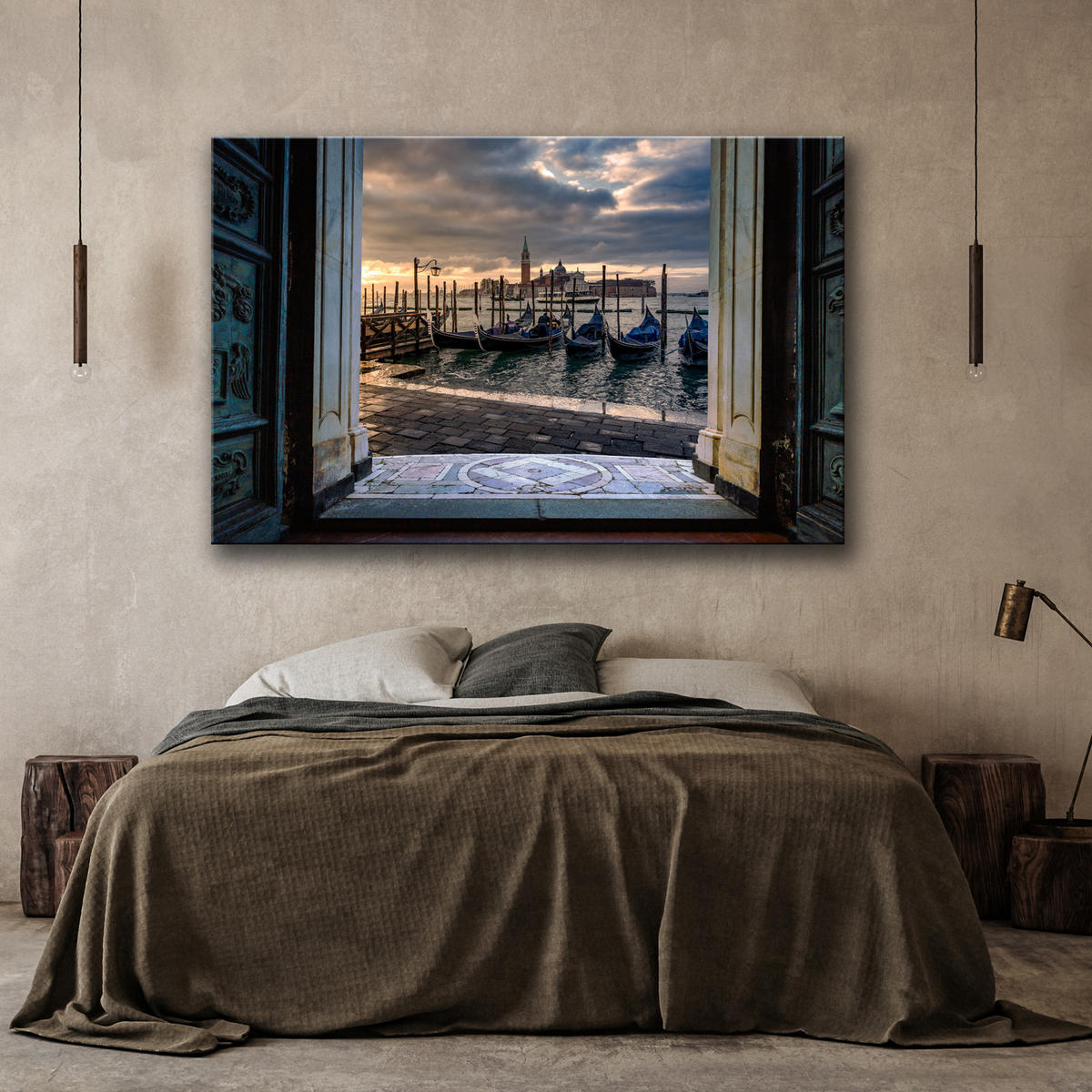 WANDBILD blick auf venedig und die gondeln - Grau, Textil (60/40cm) - Feeby