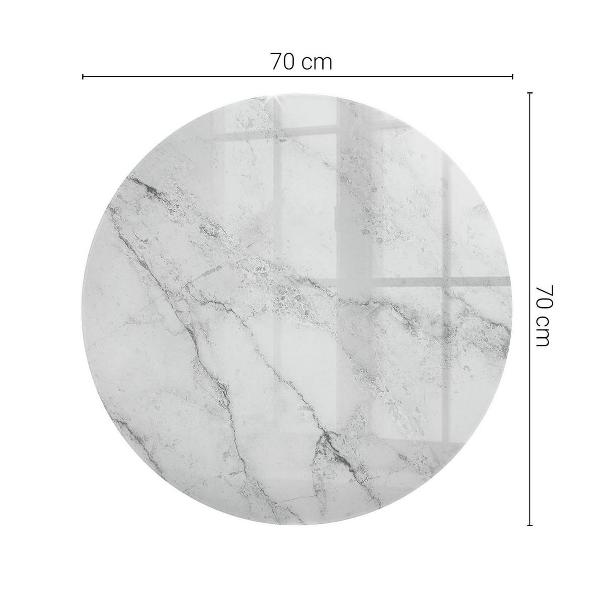 TISCHPLATTE Ø70 cm Marmorierte Oberfläche Rund - Weiß/Grau, Glas (70/70/0.4cm) - TULUP