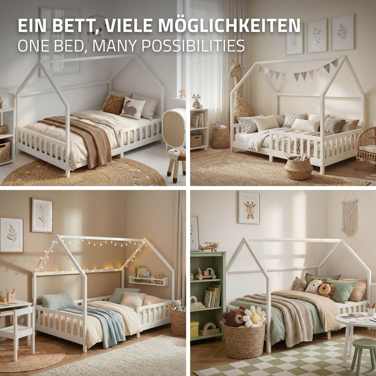 DĚTSKÁ POSTEL 140x200 cm s ochrannou zábranou proti vypadnutí, bílá, z masivního borovicového dřeva - bílá, dřevo (140/200cm) - ML-DESIGN