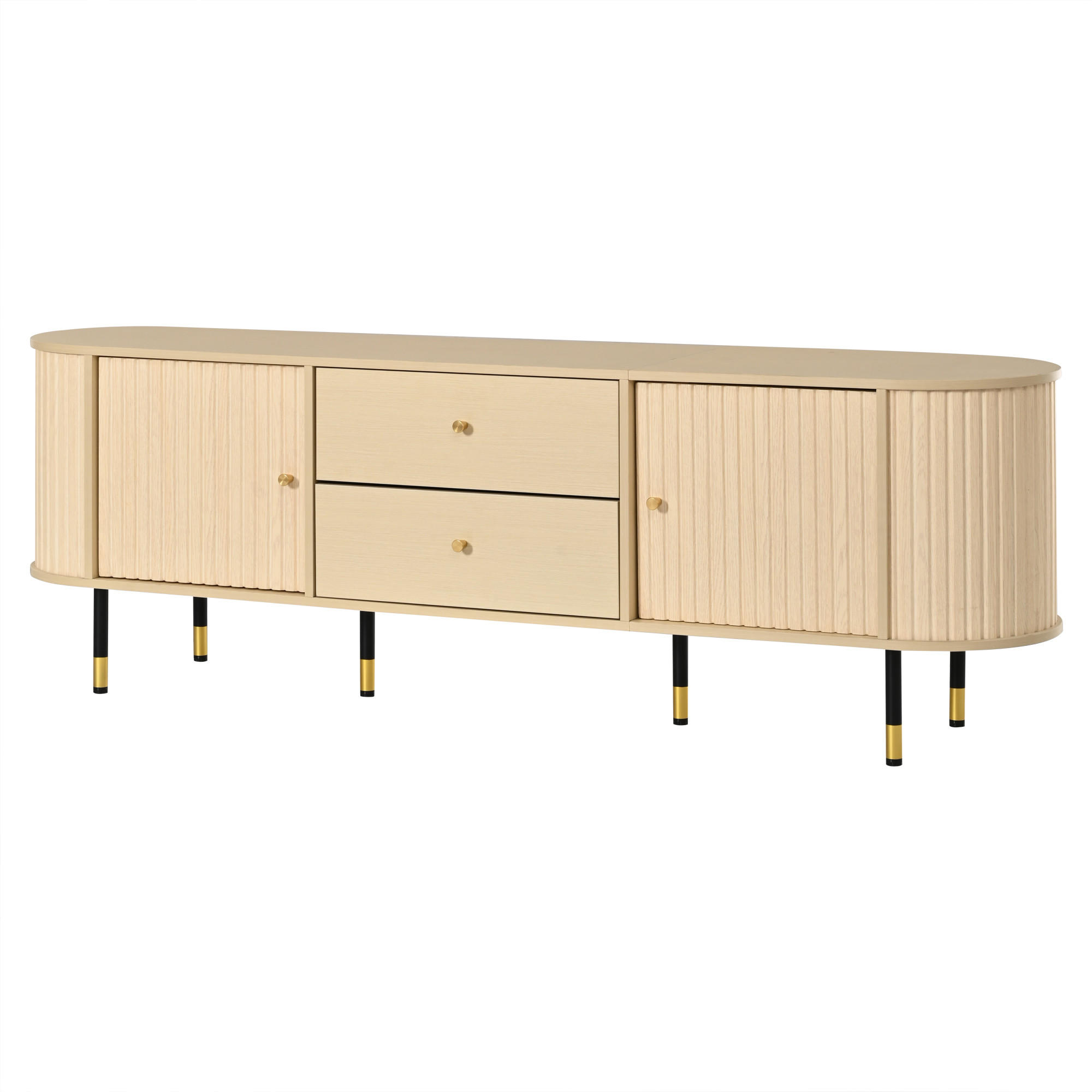 LOWBOARD DE-40464 2 Schiebetüren mit Streifen-Design Holzfarbe - Naturfarben, Holzwerkstoff (180/58/40cm) - ComfortXL