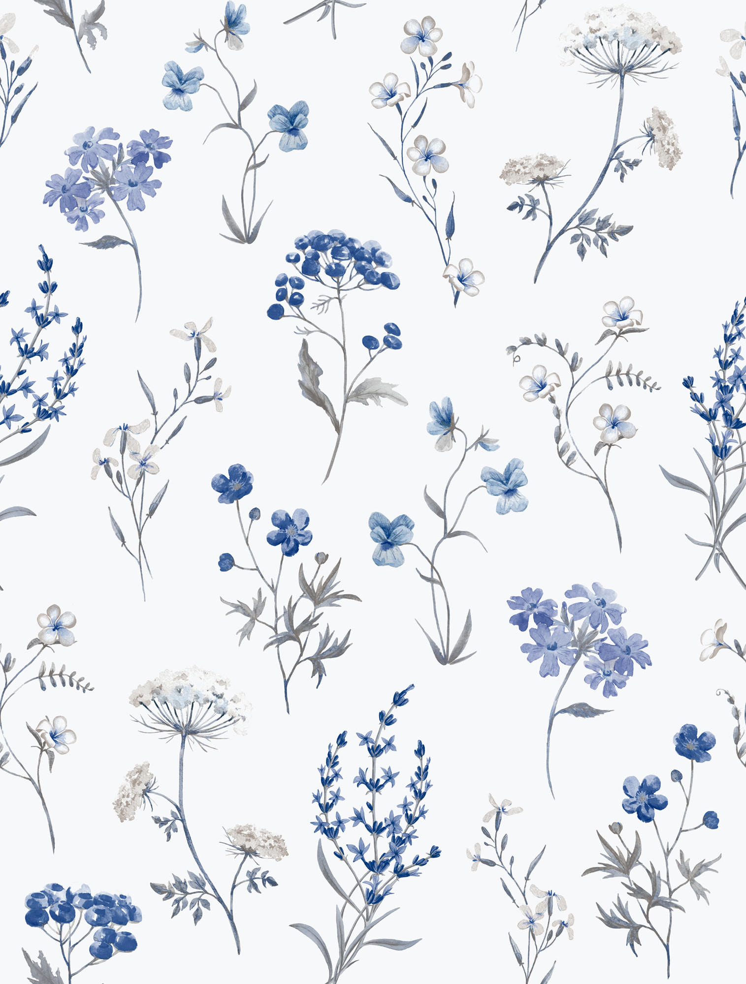 TAPETE Blumen 53 cm x 10 m - Blau, Papier (53/1000cm) - Sanders & Sanders