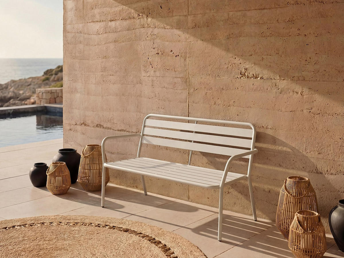 GARTENBANK - 2 Personen-Sitzer - Metall - Beige - - Beige, Metall (123/82/58cm) - Vente-Unique