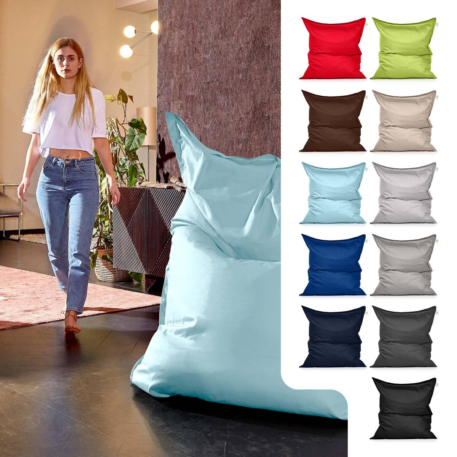 RIESEN-SITZSACK "Square" XXL - Baumwolle - Hellblau, Textil (140/25/180cm) - Green Bean