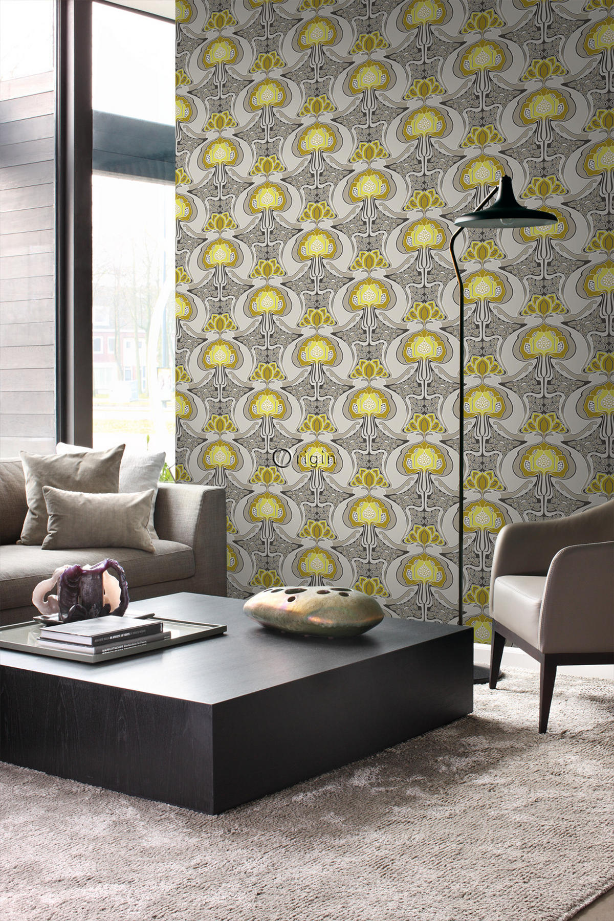 TAPETE Jugendstil-Blumenmuster 53 cm x 10.05 m - Gelb, Papier (53/1000cm) - Origin Wallcoverings