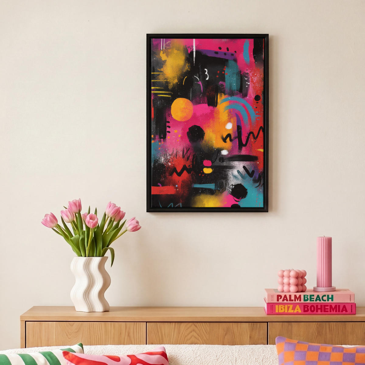 LEINWAND Bilder mit Rahmen - Farbflächen - Formen - Bunt - Abstrakt - 20x30 - Pink, Textil (20/30cm) - MuchoWow