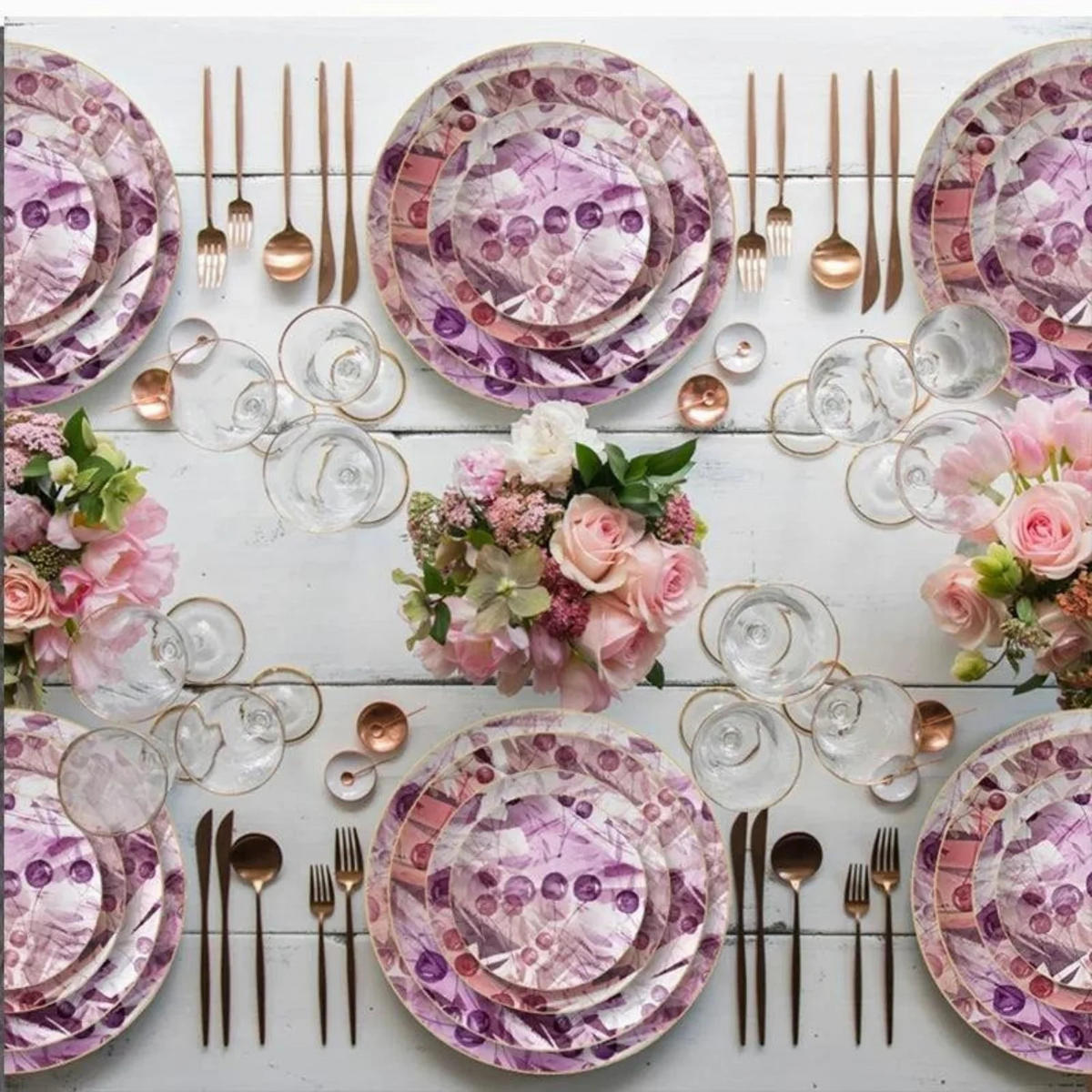 TELLERSET Lila Kirsche Bone China Lila Gold 4tlg Ø30 Ø26 Ø20 Ø16 cm - Weiß Hochglanz/Lila, Keramik (30/2/2cm) - Quality Elegance