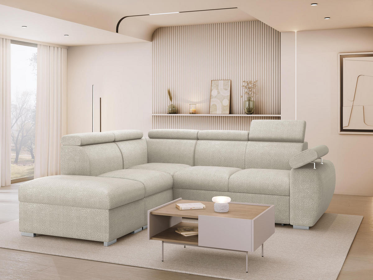 ECKSOFA Boston 2RR1P, Seite: Links PUFAP+R+1P(65)+2R - Silberfarben/Mokka, Holz/Textil (260/230cm) - MIRJAN24