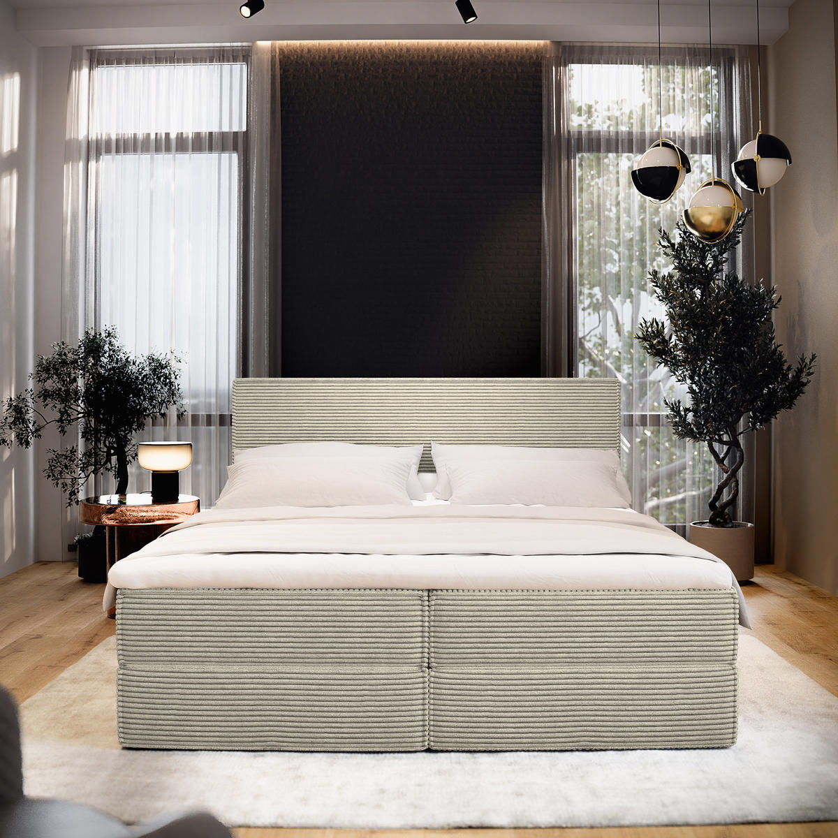 BOXBETT PELLIO 140x200 cm mit Matratze und Topper - Creme - Creme, Holz (140/200cm) - MASSENO