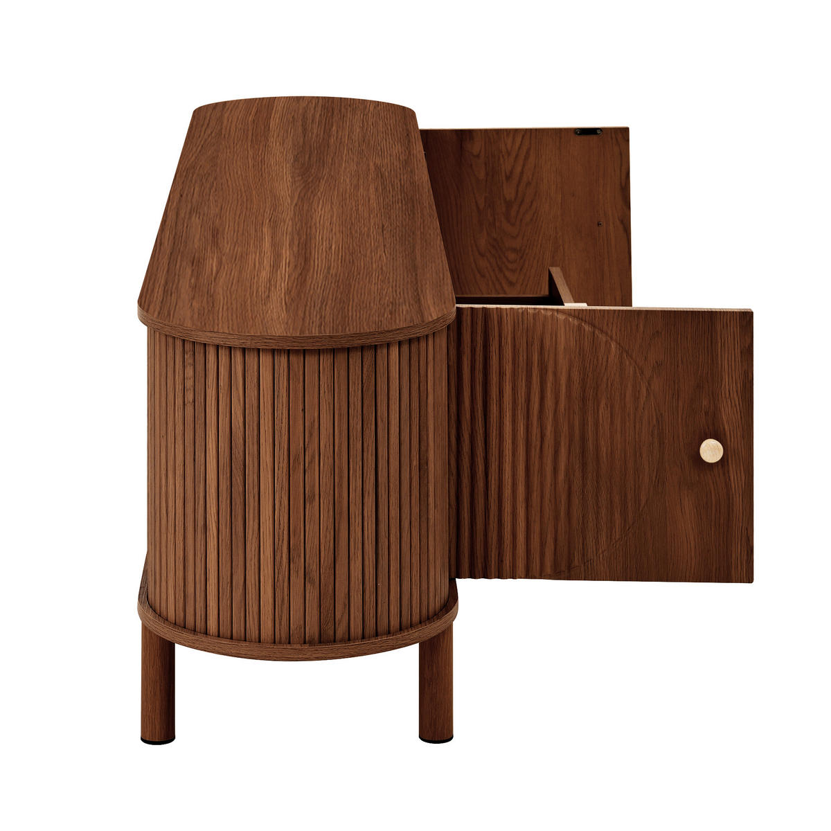 TV-LOWBOARD 175 x 36 x 51 cm, Rattan-Schubladen, offene Fächer, abgerundet, Walnuss - Walnussfarben, Holzwerkstoff (175/51/36cm)