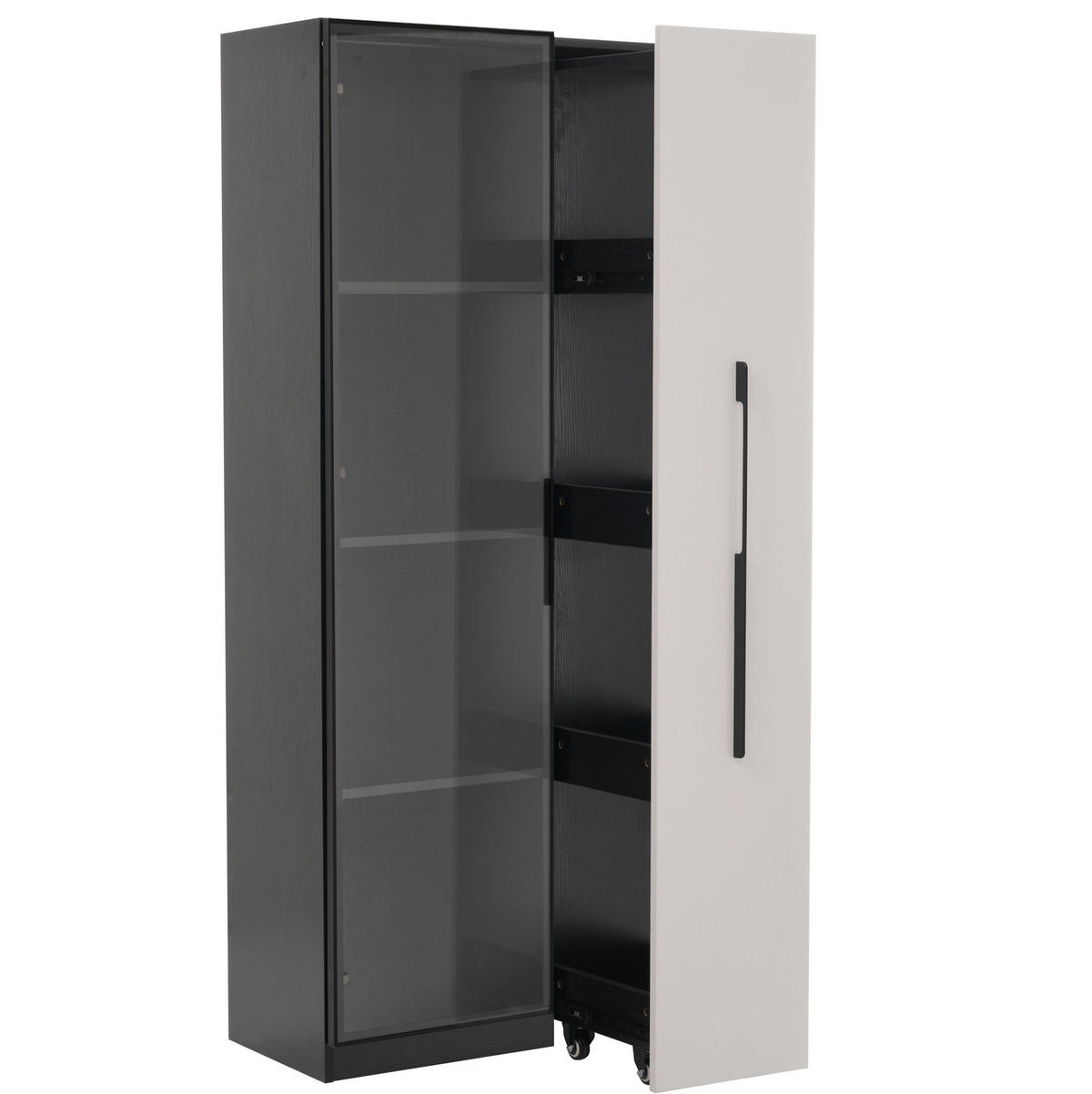 VITRÍNA, 70/40/160 cm, MDF černo-bílá, s LED osvětlením a bočním výsuvem - černá, kompozitní dřevo (70/160/40cm) - BEAOK