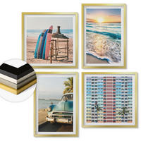 WANDBILDER 4er Set - 50x50 cm & 40x60 cm Goldrahmen - Sonnenuntergang in Miami - Goldfarben, Kunststoff (50/50cm) - ArtPrintCave
