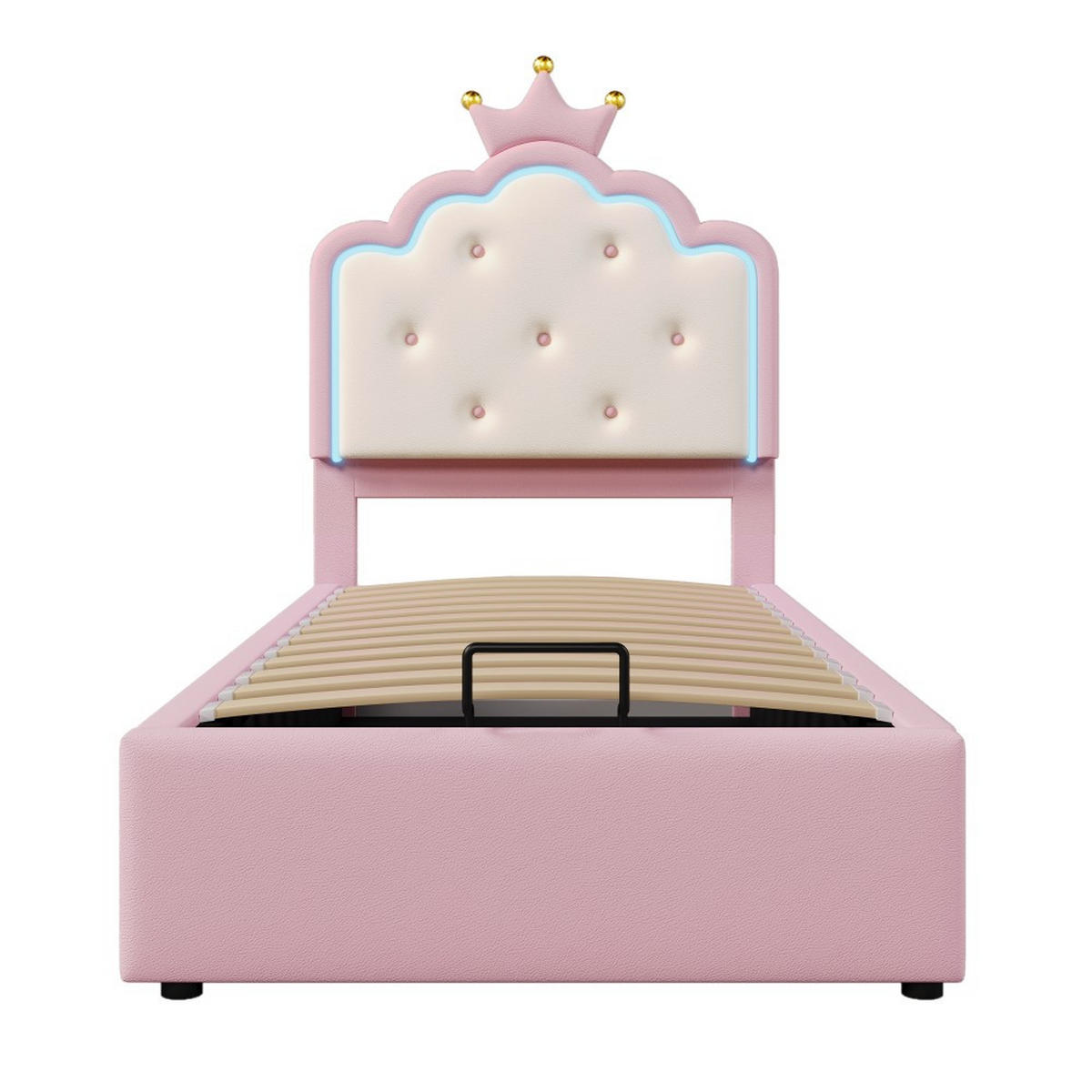 POLSTERBET 90 x 200 cm in Rosa PU mit Ambientelicht - Pink, Textil (90/200cm) - KOMHTOM