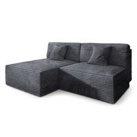 ECKSOFA FIORO Graphitfarben Kordstoff mit Schlaffunktion - Graphitfarben, Holz (204/148cm) - MASSENO