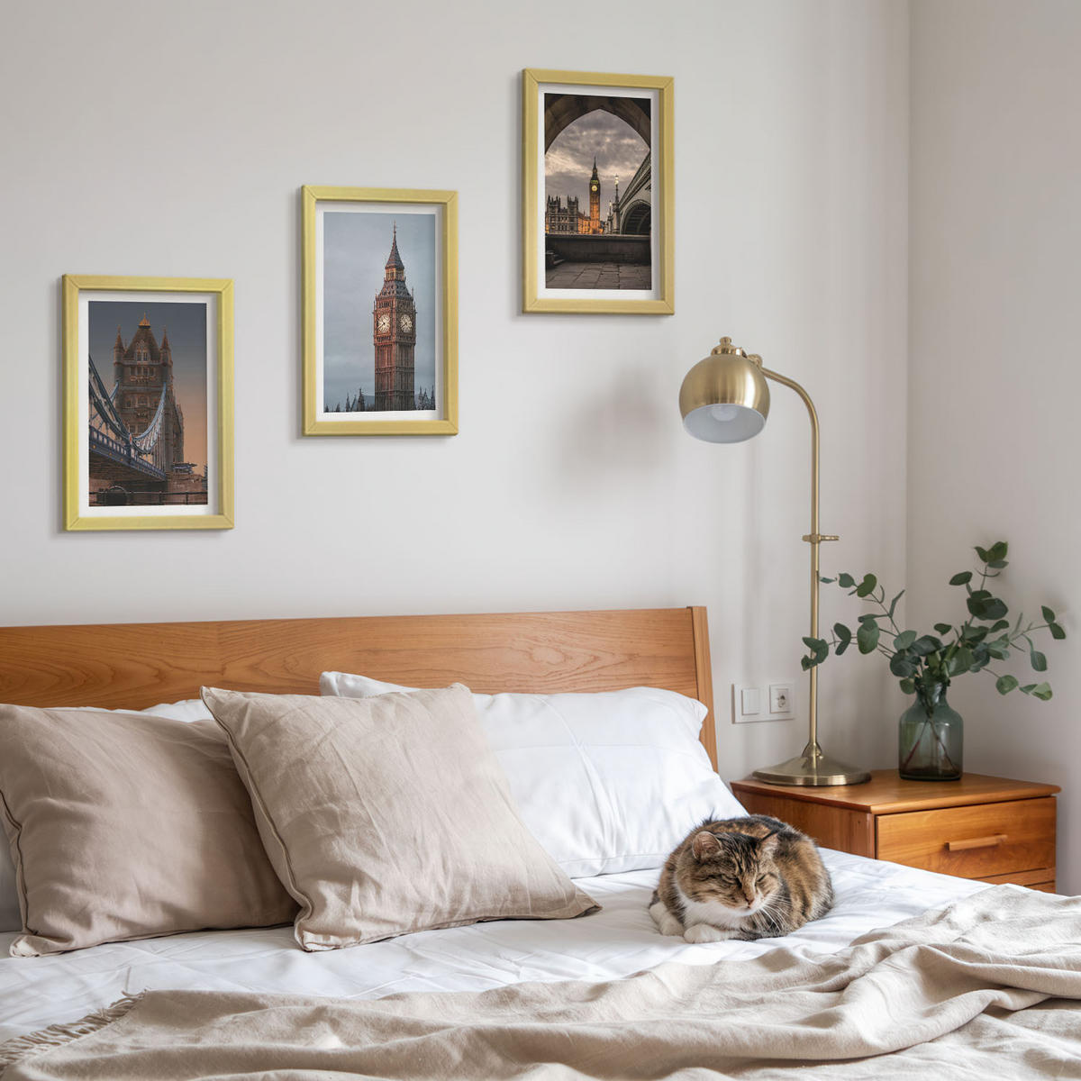 WANDBILDER 3er Set - 20x30 cm Goldrahmen - London Bridge Big Ben Uhr - Goldfarben, Kunststoff (20/30cm) - ArtPrintCave