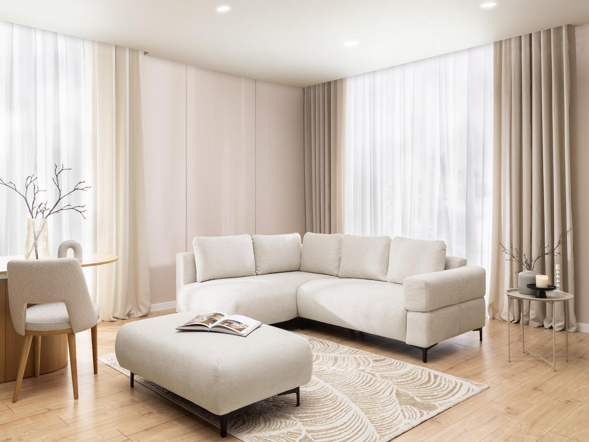 POLSTERHOCKER Cardea in Bubble-Optik aus weichem Creme Strukturstoff mit hohem Sitzkomfort - Creme/Schwarz, Holz/Textil (110/46/65cm) - S-Style Möbel