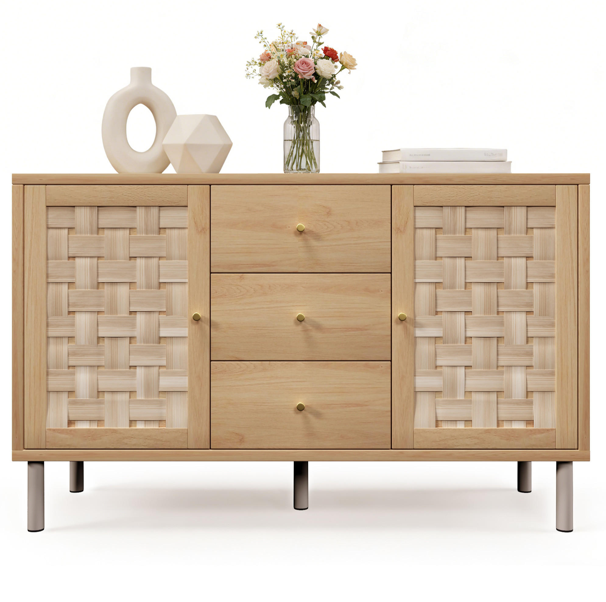 KOMMODE 120/40/75 cm in Eichefarben mit 2 Türen, 3 Schubladen und Metallbeinen - Nussbaumfarben, Holzwerkstoff (120/70/40cm) - Flora Grace