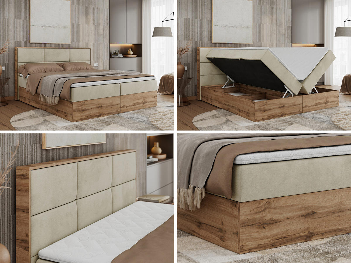 BOXBETT ALBERO 2 - 140/200 Beige Velvet - H3 - Beige, Holz/Textil (140/200cm) - MKS